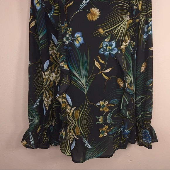 XL COUNTERPARTS BLACK FLORAL TROPICAL PRINT BLOUSE  LONG SLEEVE GREEN - Picture 11 of 13